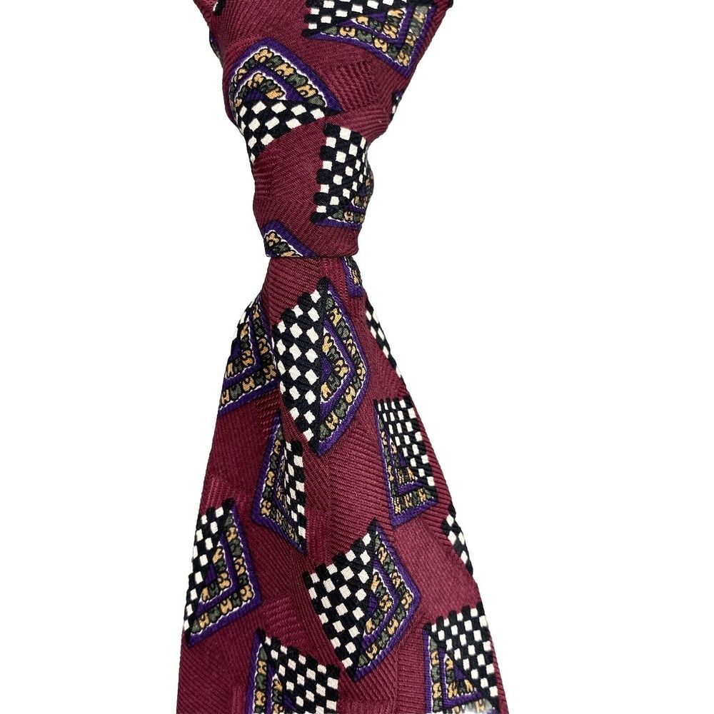 Robert Talbott Best of Class Silk Necktie Mens Burgundy Geometric Corpcore Italy